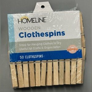 Homeline Wooden Clothespins With Metal Springs 50 pcs Crafts Organization